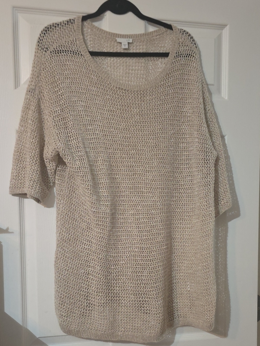 J. Jill Beige Open-Knit Scoop Neck Sweater